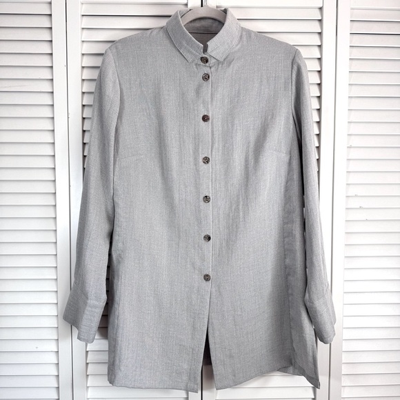 Fridaze Linen Button Up Long Sleeve Tunic Shirt Top Gray Lagenlook Size Small - Picture 1 of 7